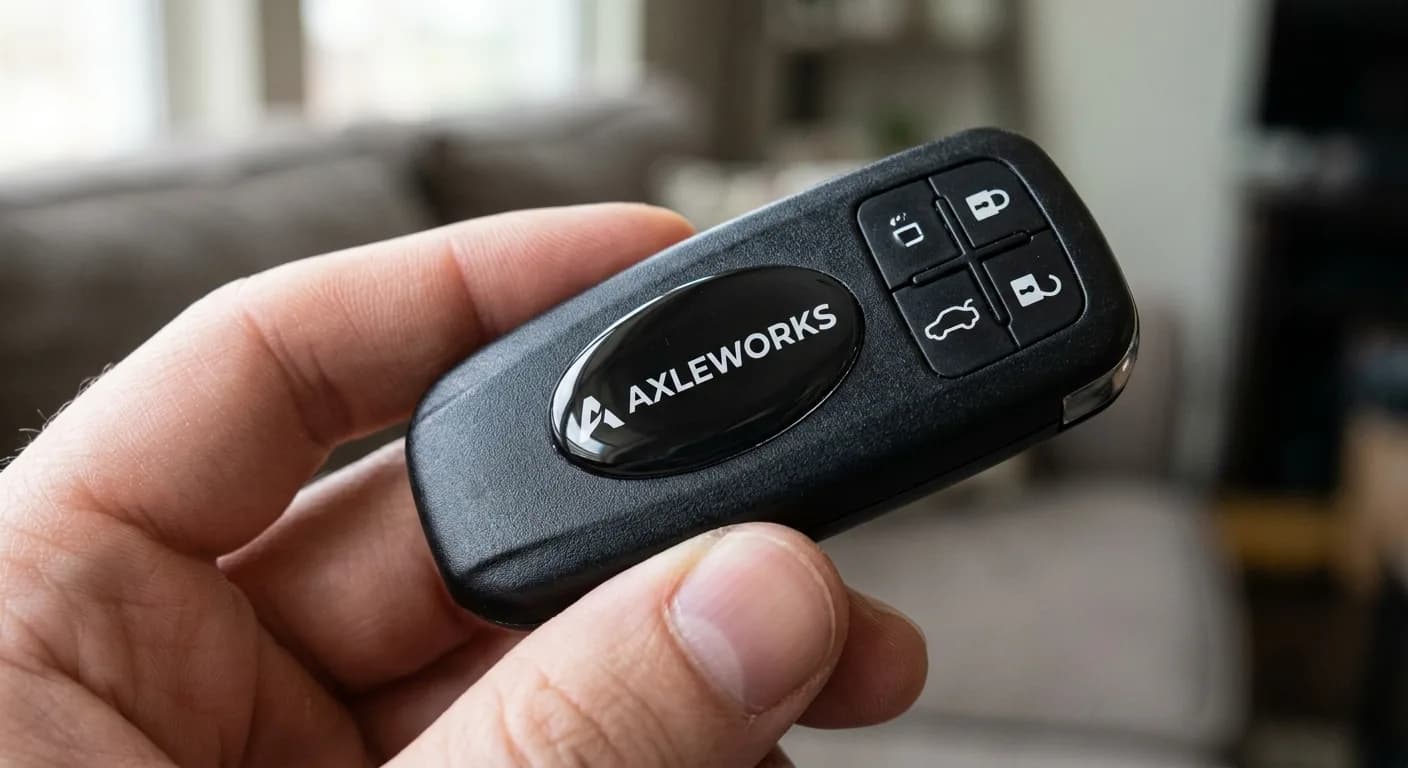 Small oval dome badge on a vehicle key fob