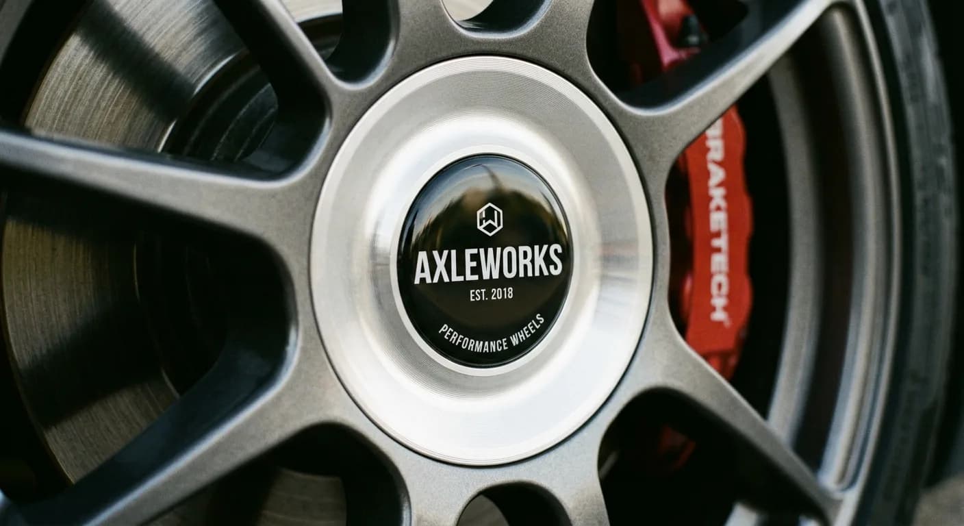 Circular dome badge seated in an alloy wheel centre cap
