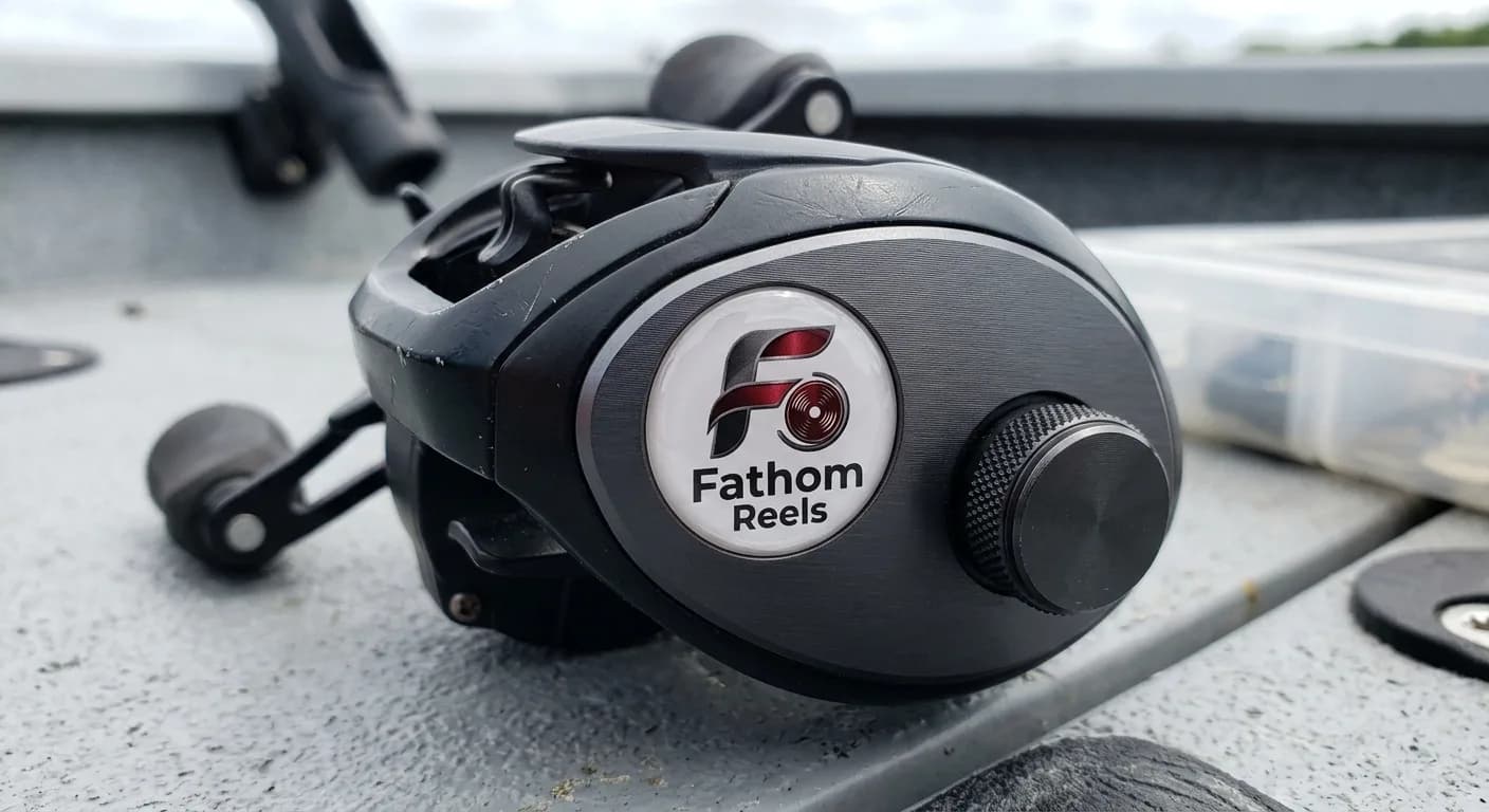 Round dome badge on the side plate of a baitcasting reel